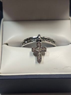 Premier Designs Silver Tone Dangle Cross CZ Ring 6.75